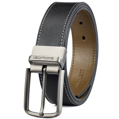 HOTBOSTANTEN Belt Men Leather Reversible Belts for Men 1 3/8" for Casual Golf Dress Pants, Two-in-One Belt Gift