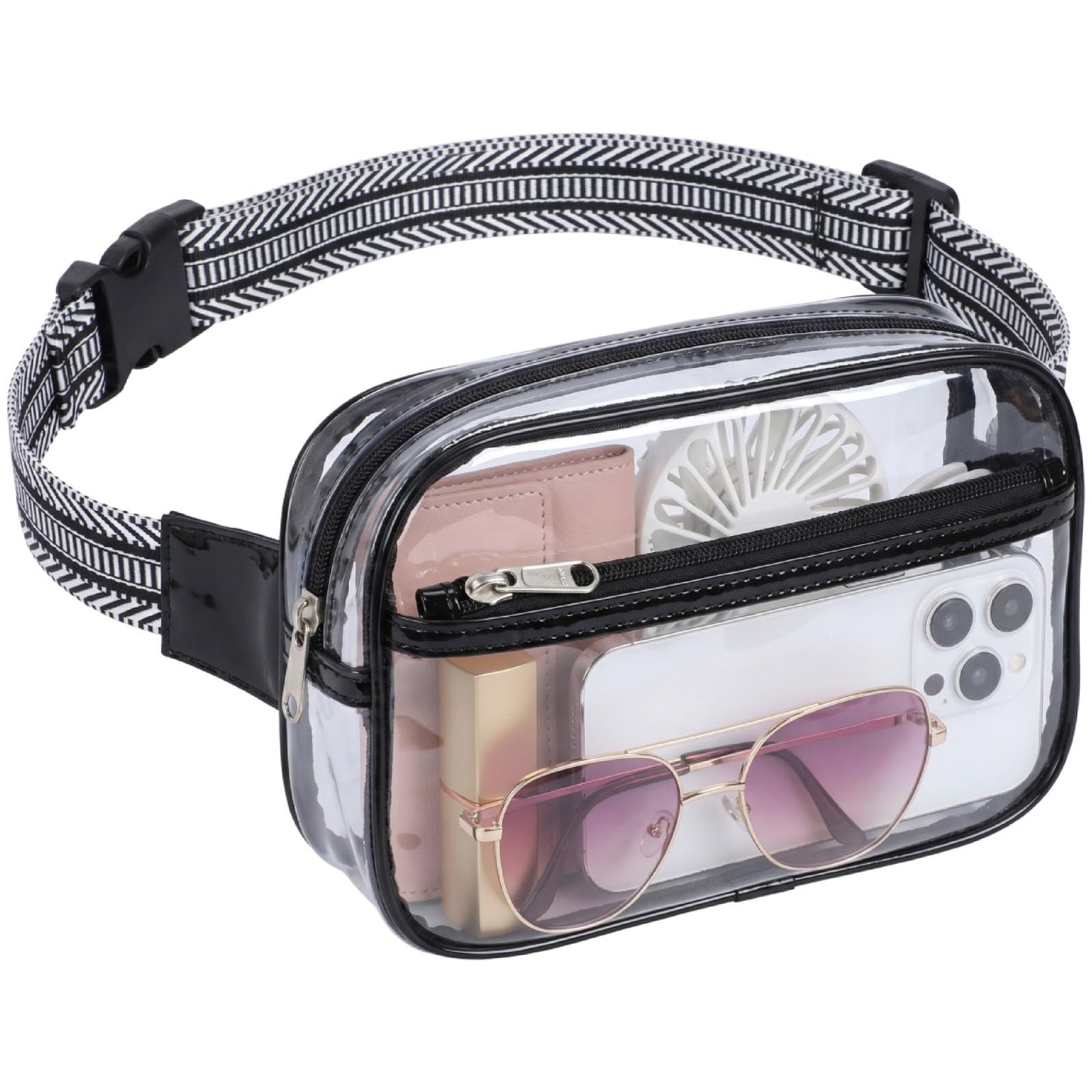 HOTPackism Clear Fanny Pack Stadium Approved - Large Size 35-51 inches Adjustable Strap Clear Belt Bag for Women Men Transparent Waist Bag for Concerts, Sporting Events, Black | Adjustable 35-51 in Strap, Hands-Free, 2 Easy-Access Pockets, Water-Resistant