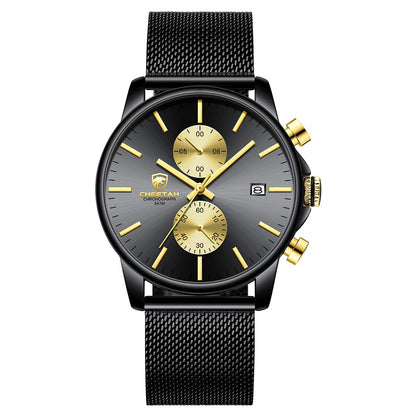 HOTGOLDEN HOUR Mens Watch Fashion Sleek Minimalist Quartz Analog Mesh Stainless Steel Waterproof Chronograph Watches for Men with Auto Date