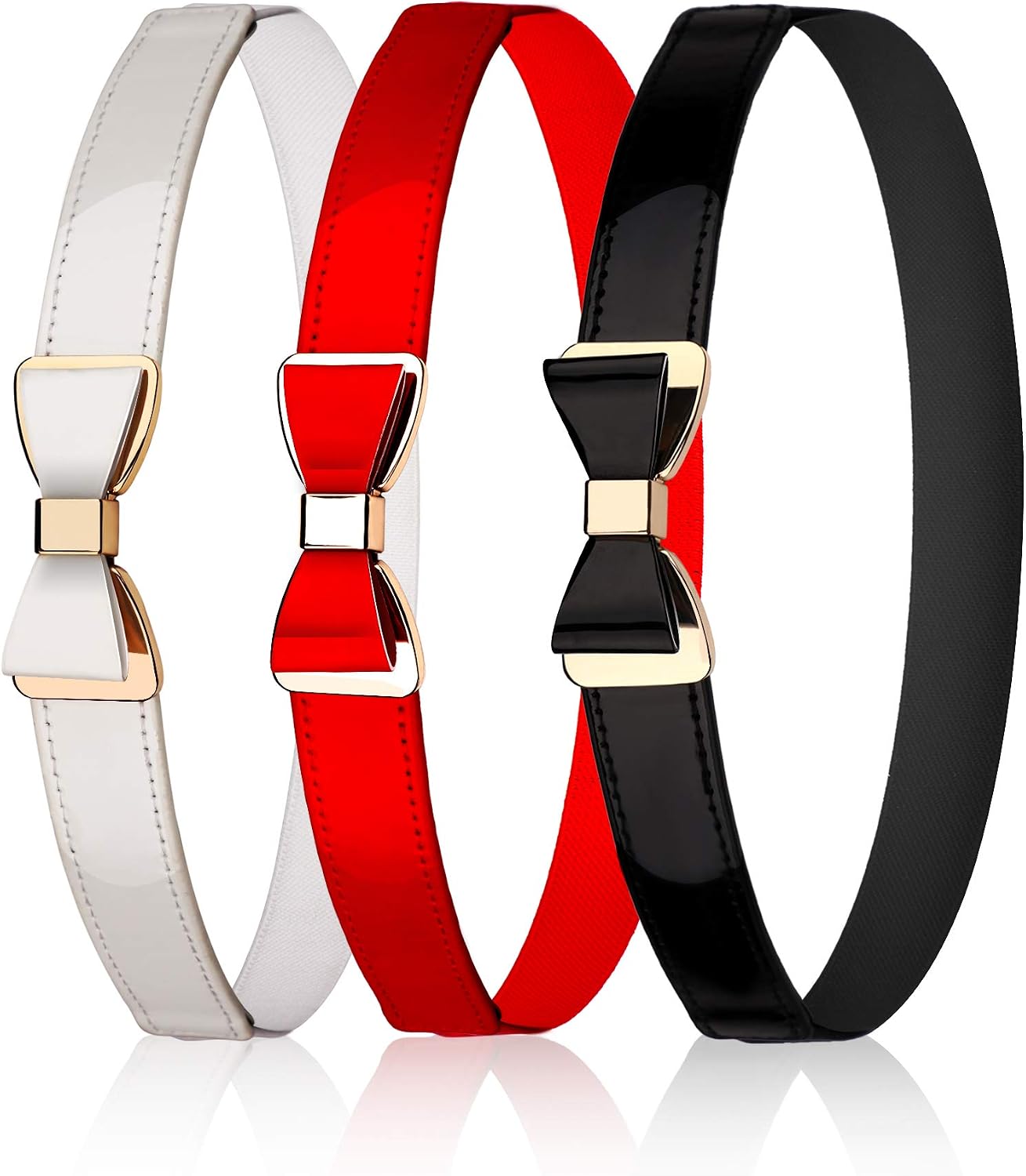 HOTTatuo 3 Pieces Women Skinny Waist Belt Red Black and White Thin Stretchy Bow Belt for Valentine's Day(Red, Black and White)