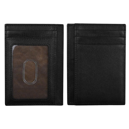HOTili New York Genuine Leather Slim RFID Card Holder for Men - 7 Slots, Clear ID Window with Thumb Slide, Compact 4.5" x 3", Minimalist Credit Card Holder for Front or Back Pocket - Antique Saddle