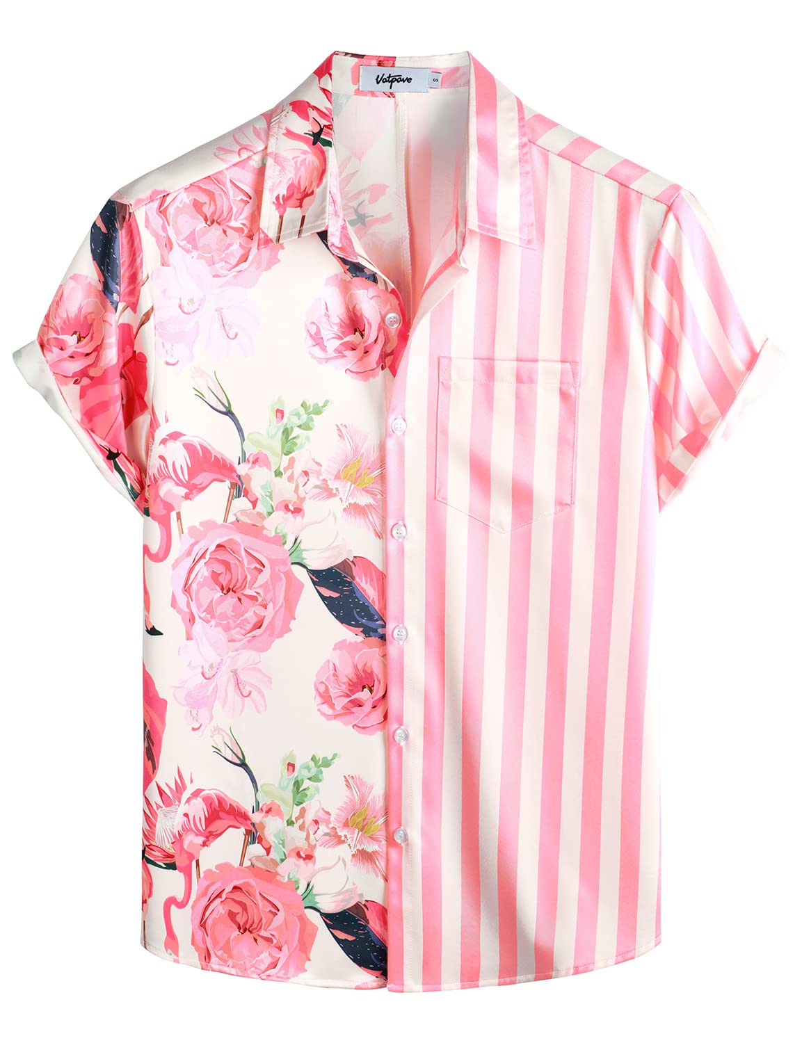 HOTVATPAVE Mens Hawaiian Flamingo Shirt Casual Tropical Summer Beach Shirts | Animal Print, Button Down Short Sleeve, Stylish, Untucked, Vacation, Floral, Cruise, Date, Party, Rave, Concert, Pocket