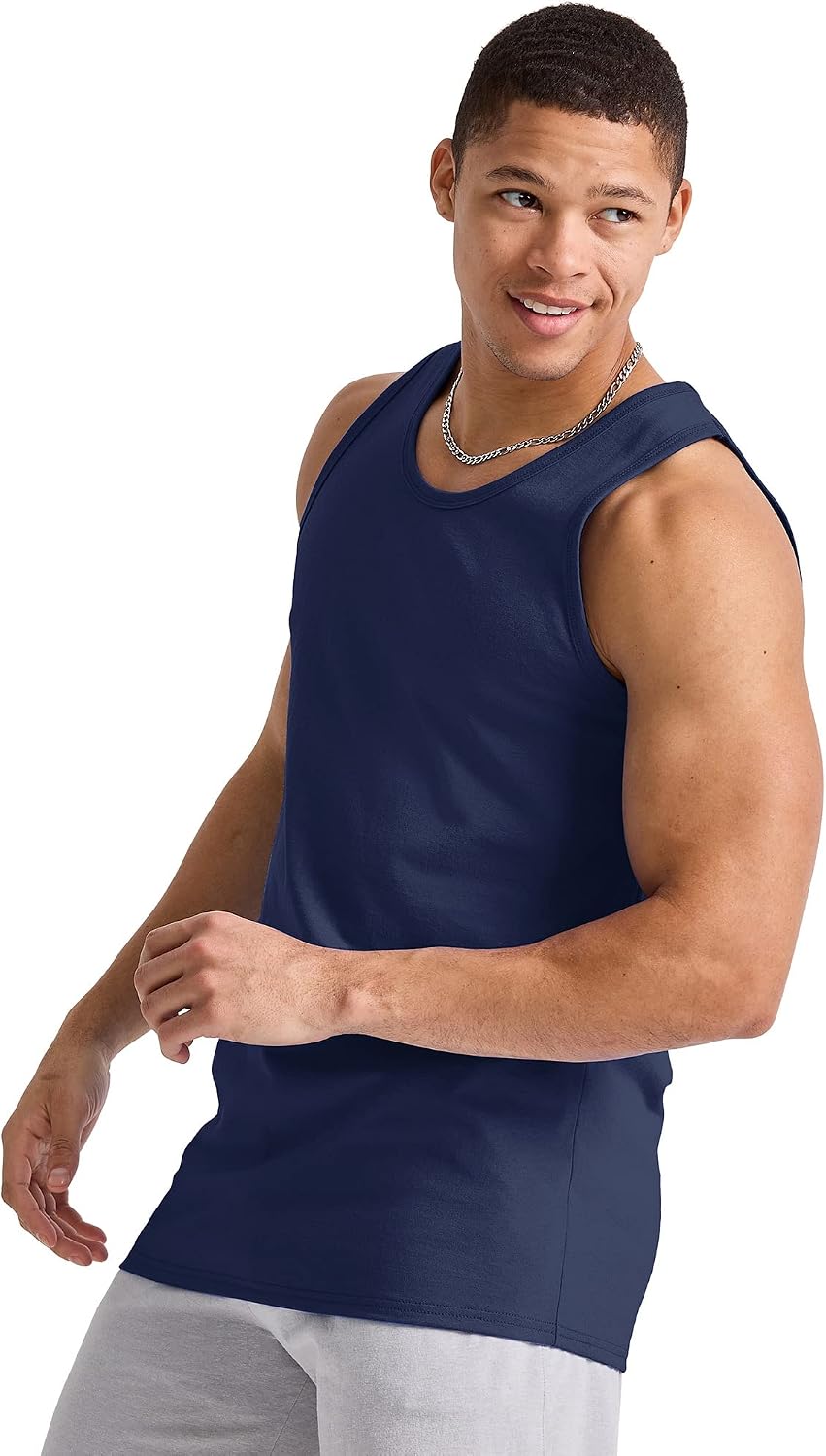 HOTHanes Men's Essentials Tank Top Pack, Midweight Cotton Tanks, Sleeveless Shirts, 3-Pack
