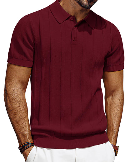 HOTPJ PAUL JONES Mens Polo Shirts Short Sleeve Textured Knit Polo Shirt Ribbed Casual Golf Shirts