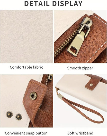 HOTWomen's Long Wallet, Stylish Clutch, Elegant Solid Color RFID Blocking Wallet, Large Capacity Bifold Zipper Card Case Organizer with Wrist Strap, ID Window, Ladies Gift Woman (Brown)