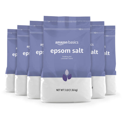 HOTAmazon Basics Epsom Salt Soak, Fragrance Free, Magnesium Sulfate USP for Relaxation and Soothing Foot Soaking, 3 Pound Resealable Bags, 6-Pack