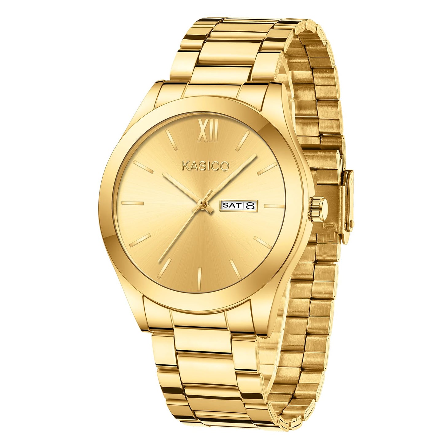 HOTKASICO Men's Watches Analog Dress Watch Minimalist Casual Classic Relojes para Hombres with Day-Date Display Stainless Steel Band Gift for Him (Black Gold Silver Blue)