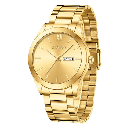HOTKASICO Men's Watches Analog Dress Watch Minimalist Casual Classic Relojes para Hombres with Day-Date Display Stainless Steel Band Gift for Him (Black Gold Silver Blue)