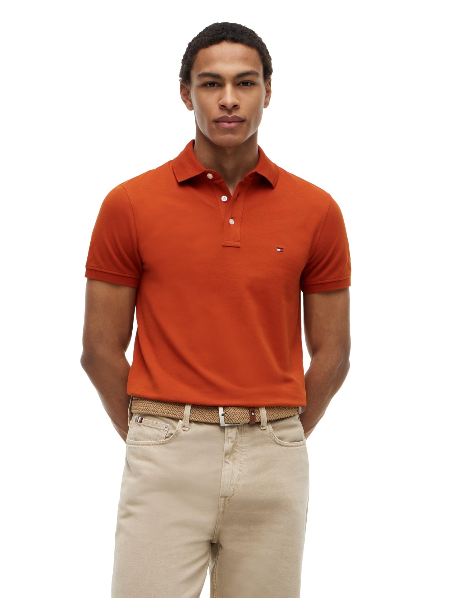 HOTTommy Hilfiger Men's Short Sleeve Polo Shirts in Slim Fit with Stretch and Organic Pique Cotton
