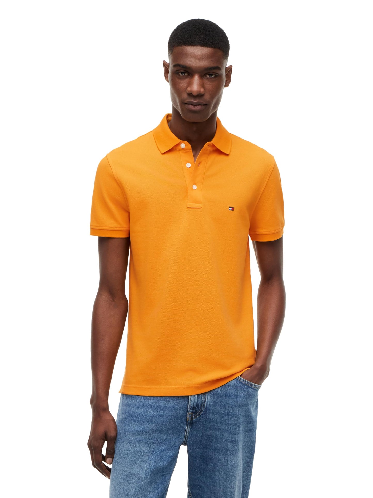 HOTTommy Hilfiger Men's Short Sleeve Polo Shirts in Slim Fit with Stretch and Organic Pique Cotton