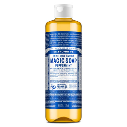 HOTDr. Bronner's Pure-Castile Magic Liquid Soap - Made with Regenerative Organic Certified Oils- 18-in-1 Uses for Face, Body, Hand, Hair, Laundry & More- Vegan, Non-GMO- Body Wash- Peppermint,32oz