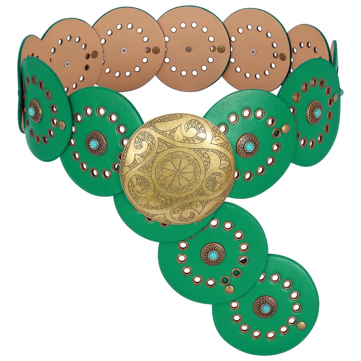 HOTXZQTIVE Western PU Leather Belts for Woman Concho Cowgirl Cowboy Disc Belt for Ladies Wide Boho Country Waist Belts for Dress
