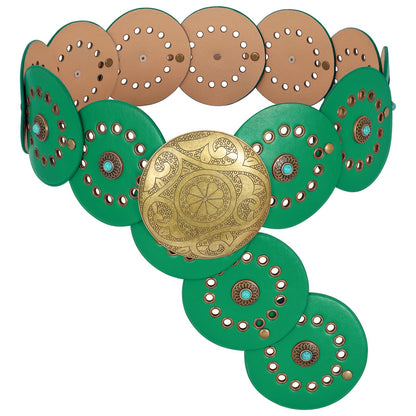 HOTXZQTIVE Western PU Leather Belts for Woman Concho Cowgirl Cowboy Disc Belt for Ladies Wide Boho Country Waist Belts for Dress