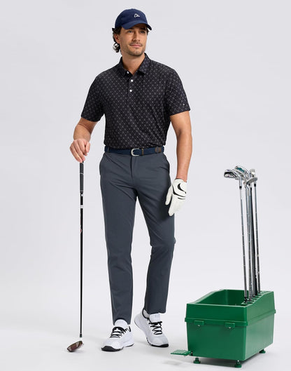 HOTObla Mens Golf Polo Shirts Short Sleeve Dry Fit Performance Moisture Wicking Casual Print Collared Golf Shirts for Men