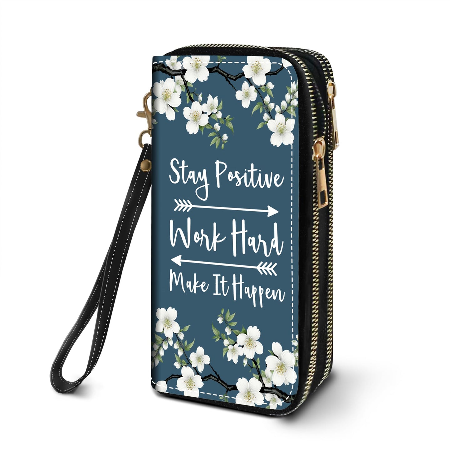 HOTWomen's Large Capacity Wallet PU Leather Double Zipper Clutch Purse Multifunctional Wallet with Removable Wristlet Strap for Smart Phone/Coin/Card/Cash, Floral Quotes Bible Verse Philippians 4-13
