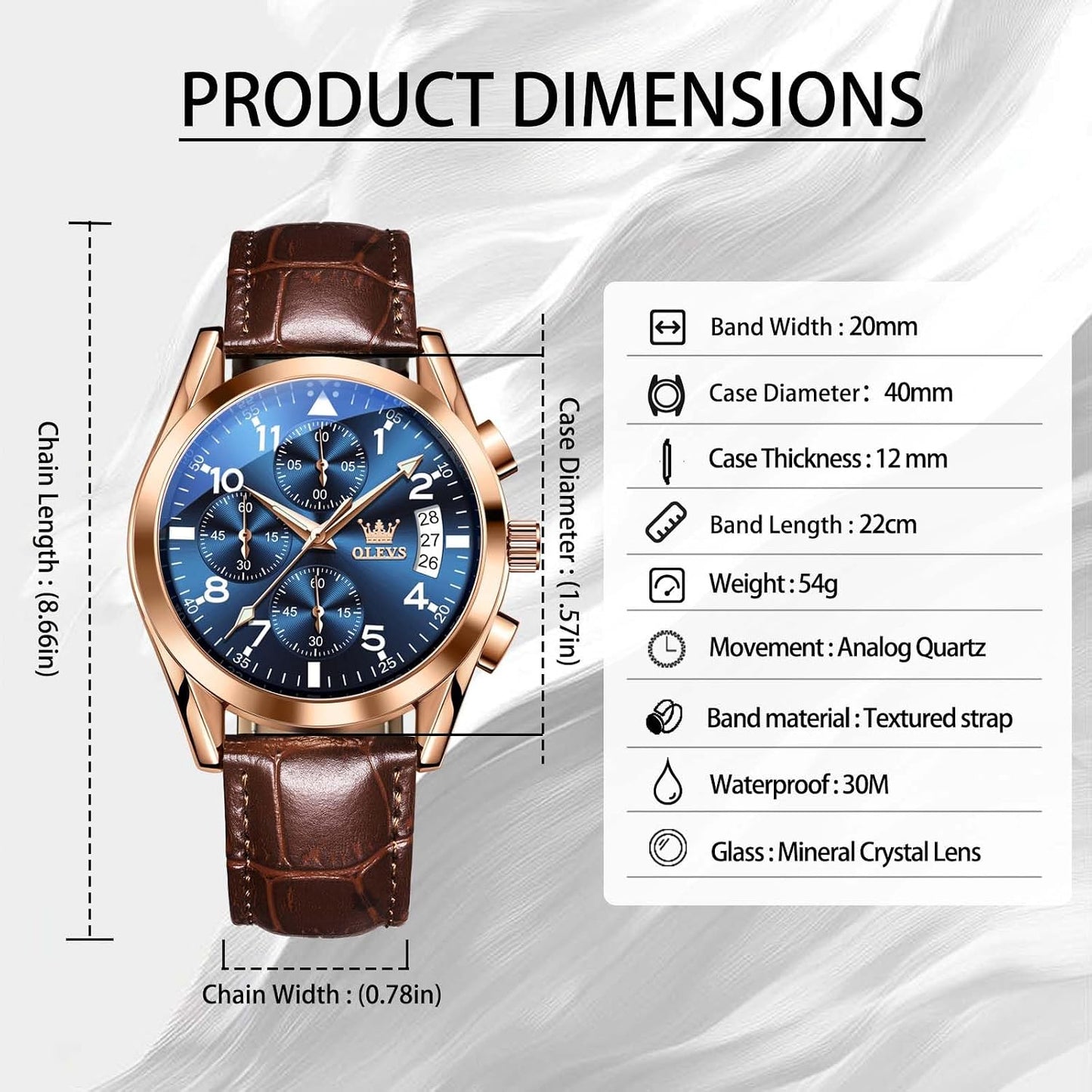 HOTOLEVS Men's Watches Brown Leather with Date,Casual Watches for Men,Large Face Watches Men,Chronograph Mens Watch,Sport Waterproof Business Dress Analog Quartz Men's Wrist Watches Reloj De Hombre