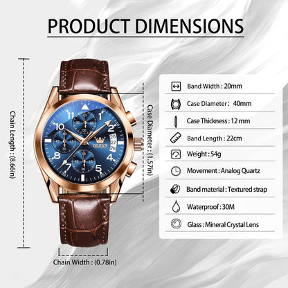 HOTOLEVS Men's Watches Brown Leather with Date,Casual Watches for Men,Large Face Watches Men,Chronograph Mens Watch,Sport Waterproof Business Dress Analog Quartz Men's Wrist Watches Reloj De Hombre