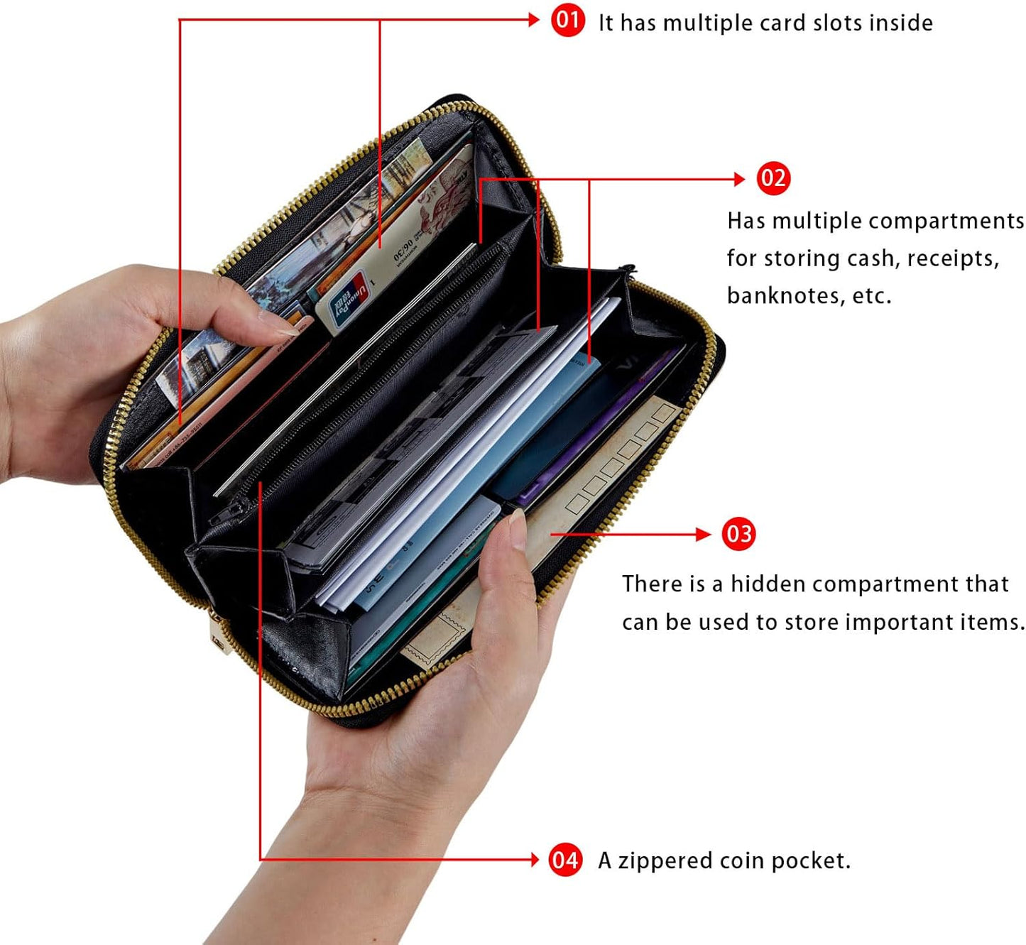 HOTWomens Wallet, RFID Wristlet Wallet for Women, Cute Ladies Purse, Large Credit Card Clutch Purse, Leather Card Holder Wallets with Zipper & Phone Holder,Vintage Books on Bookshelf