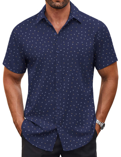 HOTCOOFANDY Men's Button Down Shirt Short Sleeve Dress Shirt Casual Beach Summer Wedding Shirt