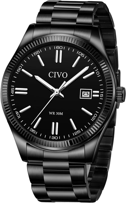 HOTCIVO Analog Mens Watches Silver: Wrist Watches with Date Easy to Read | Dress Stainless Steel Watch for Men, Gifts for Husband Father at Birthday Anniversary