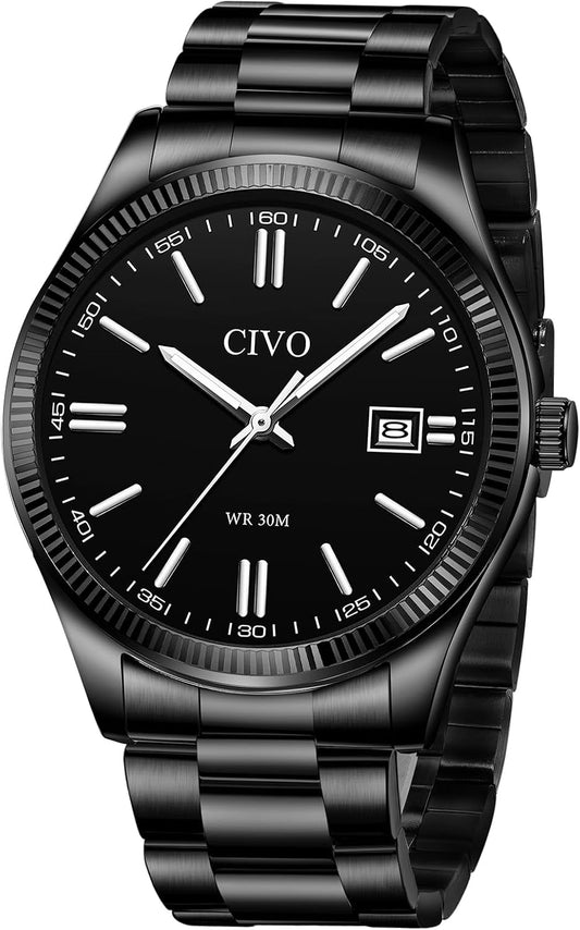 HOTCIVO Analog Mens Watches Silver: Wrist Watches with Date Easy to Read | Dress Stainless Steel Watch for Men, Gifts for Husband Father at Birthday Anniversary