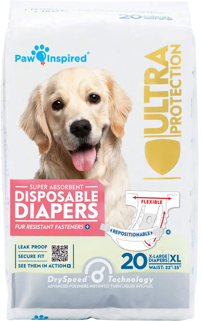 HOTPaw Inspired 32ct Disposable Dog Diapers | Female Dog Diapers Ultra Protection | Diapers for Dogs in Heat, Excitable Urination, or Incontinence (Small)
