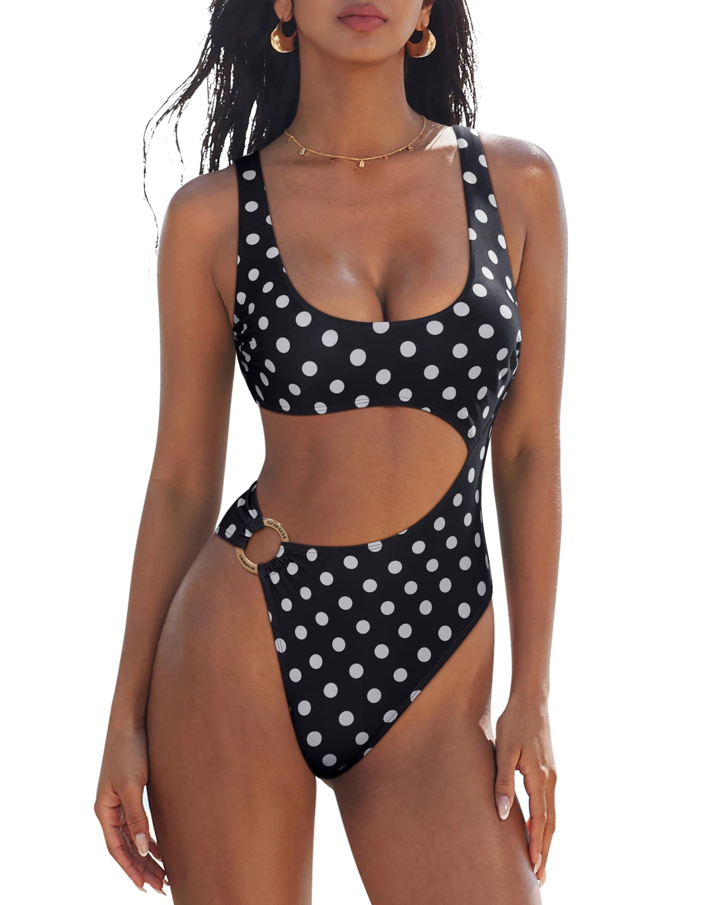 HOTSUUKSESS Women Sexy One Piece Tummy Control Swimsuit Cutout Backless Bathing Suit