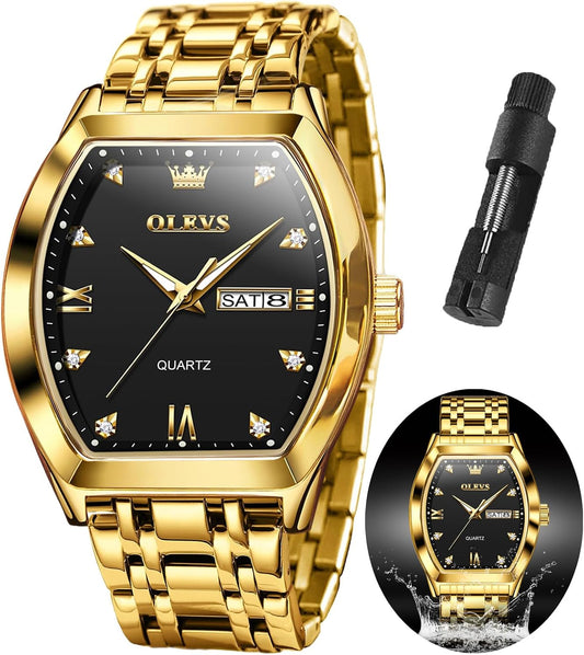HOTOLEVS Mens Watches Luxury Business Analog Quartz Watches for Men with Stainless Steel Dress Date Waterproof Luminous Wrist Watches | Luxury Rectangle Face Tonneau Silver or Gold Stainless Steel Dress Watches for Men Roman Numerals with Black/Blue/White