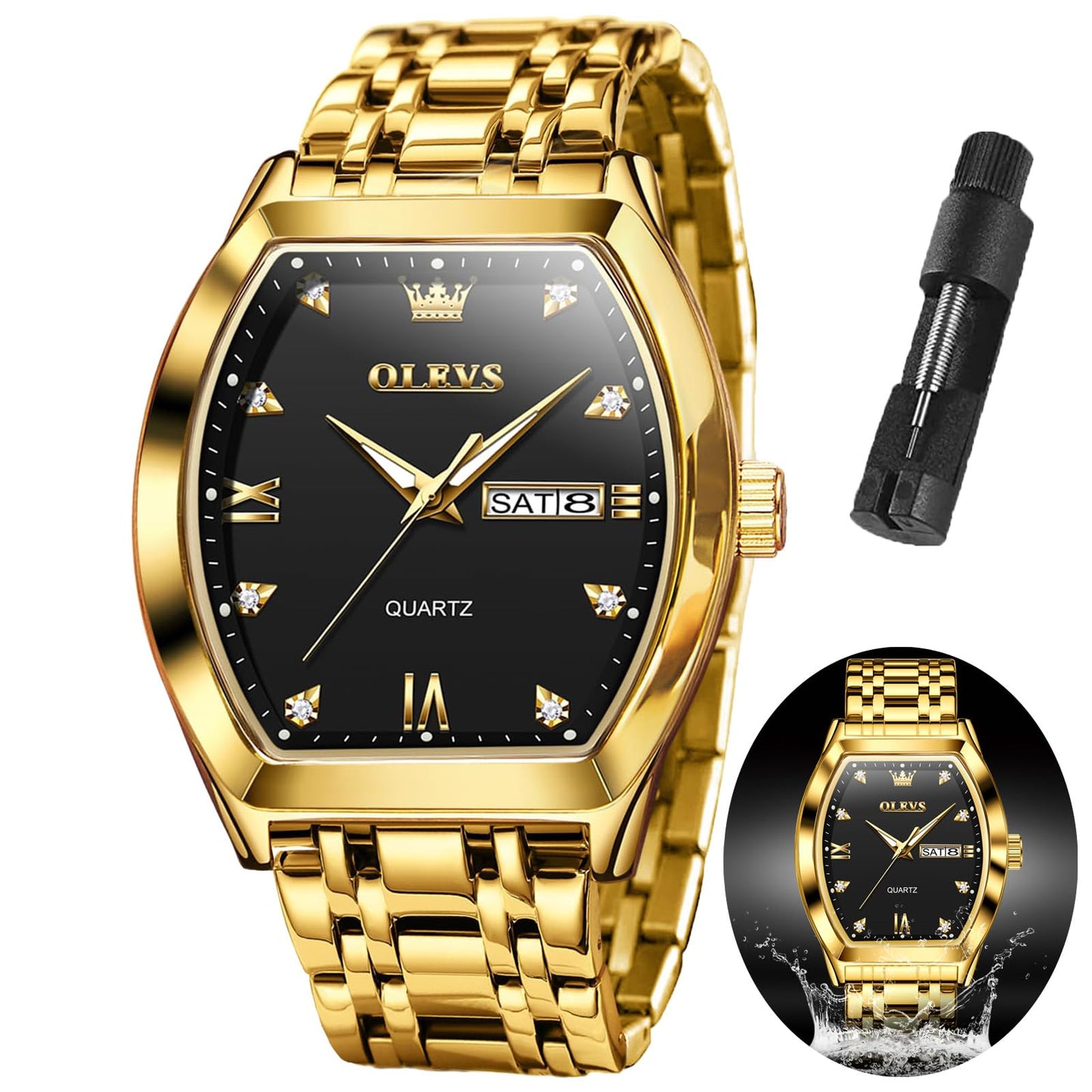 HOTOLEVS Mens Watches Luxury Business Analog Quartz Watches for Men with Stainless Steel Dress Date Waterproof Luminous Wrist Watches | Luxury Rectangle Face Tonneau Silver or Gold Stainless Steel Dress Watches for Men Roman Numerals with Black/Blue/White