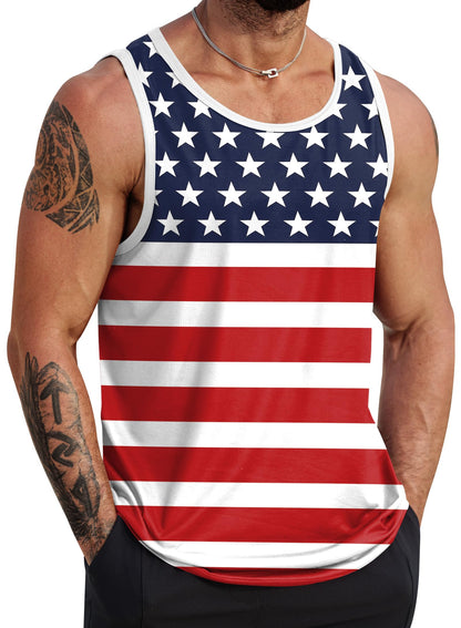 HOTVOGSTART Mens Hawaiian Beach Tank Tops Summer Vacation Muscle Top Graphic Sleeveless Shirts (S-3XL)