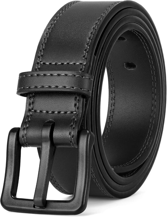 HOTXZQTIVE Men’s Metal Free Belt Hypoallergenic Leather Belts For Jeans Dress Nickle Free TSA Belt With Black Buckle