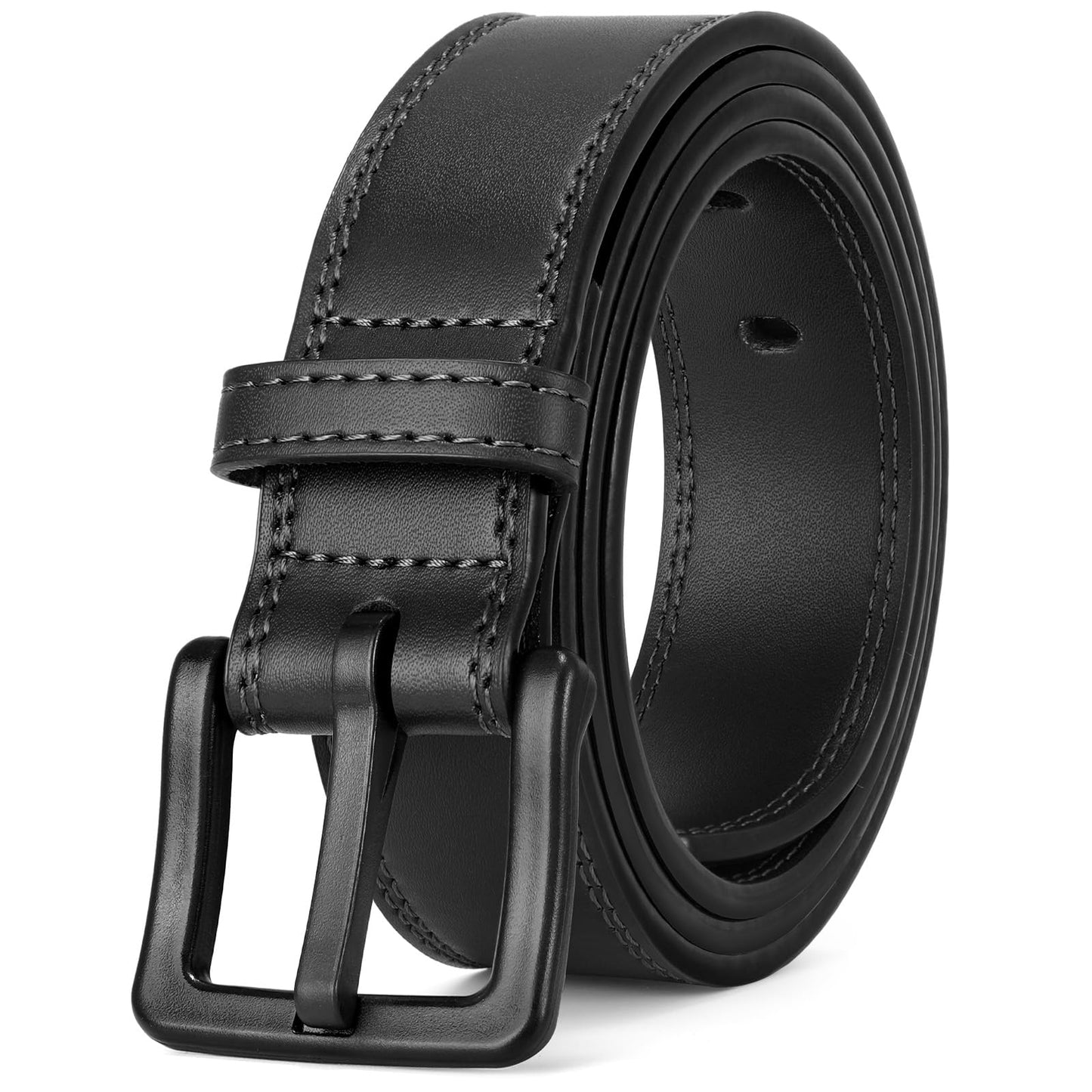 HOTXZQTIVE Men’s Metal Free Belt Hypoallergenic Leather Belts For Jeans Dress Nickle Free TSA Belt With Black Buckle