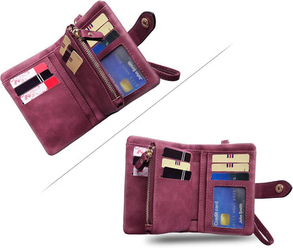 HOTPofeeXIO Womens Small Bifold Leather Wallets RFID Ladies Wristlet with Card Slots id Window Zipper Coin Purse | Small