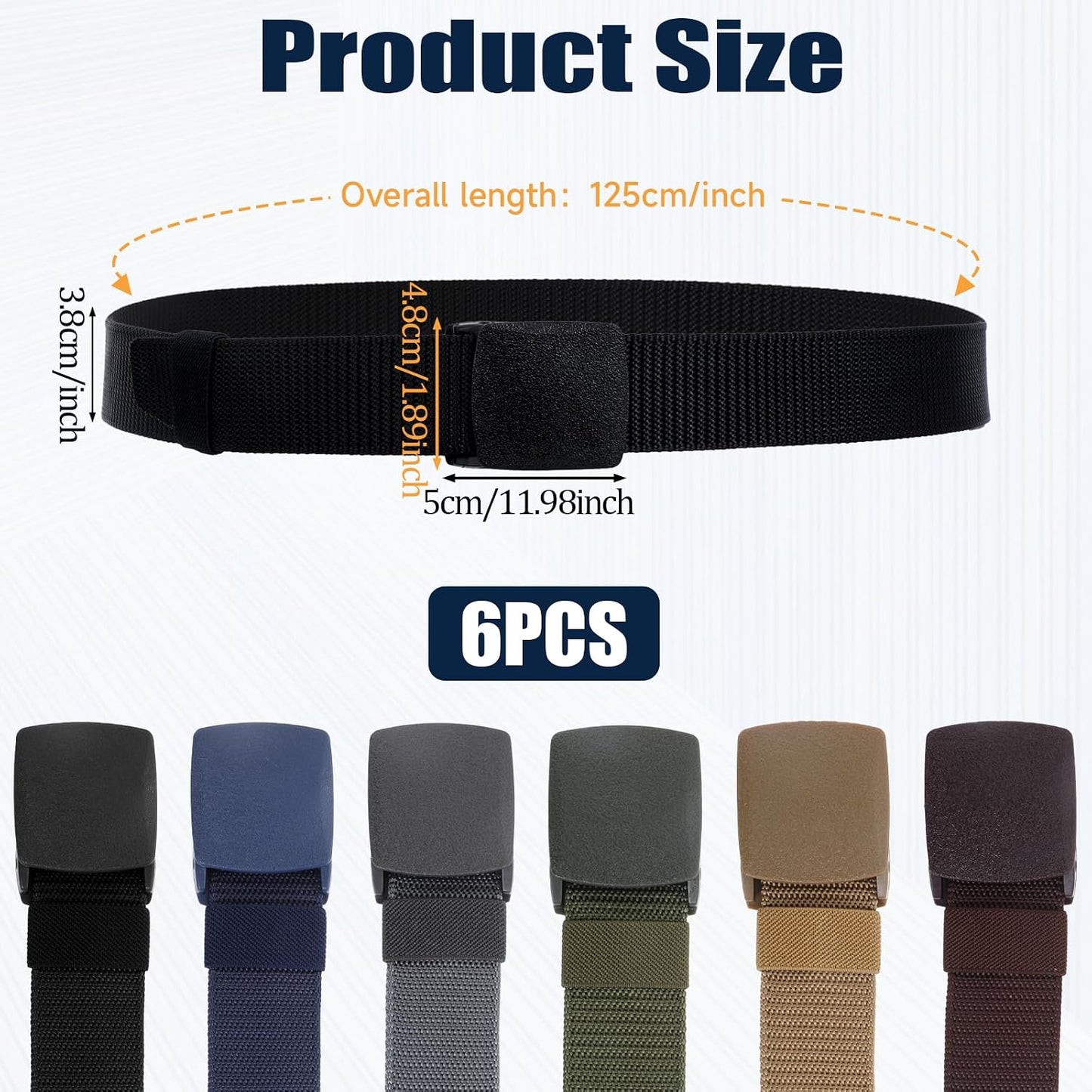 HOTsimarro Tactical 6-Pack Nylon Webbing Canvas Belt - Men & Women's Military, Outdoor, Hiking & Casual Belt