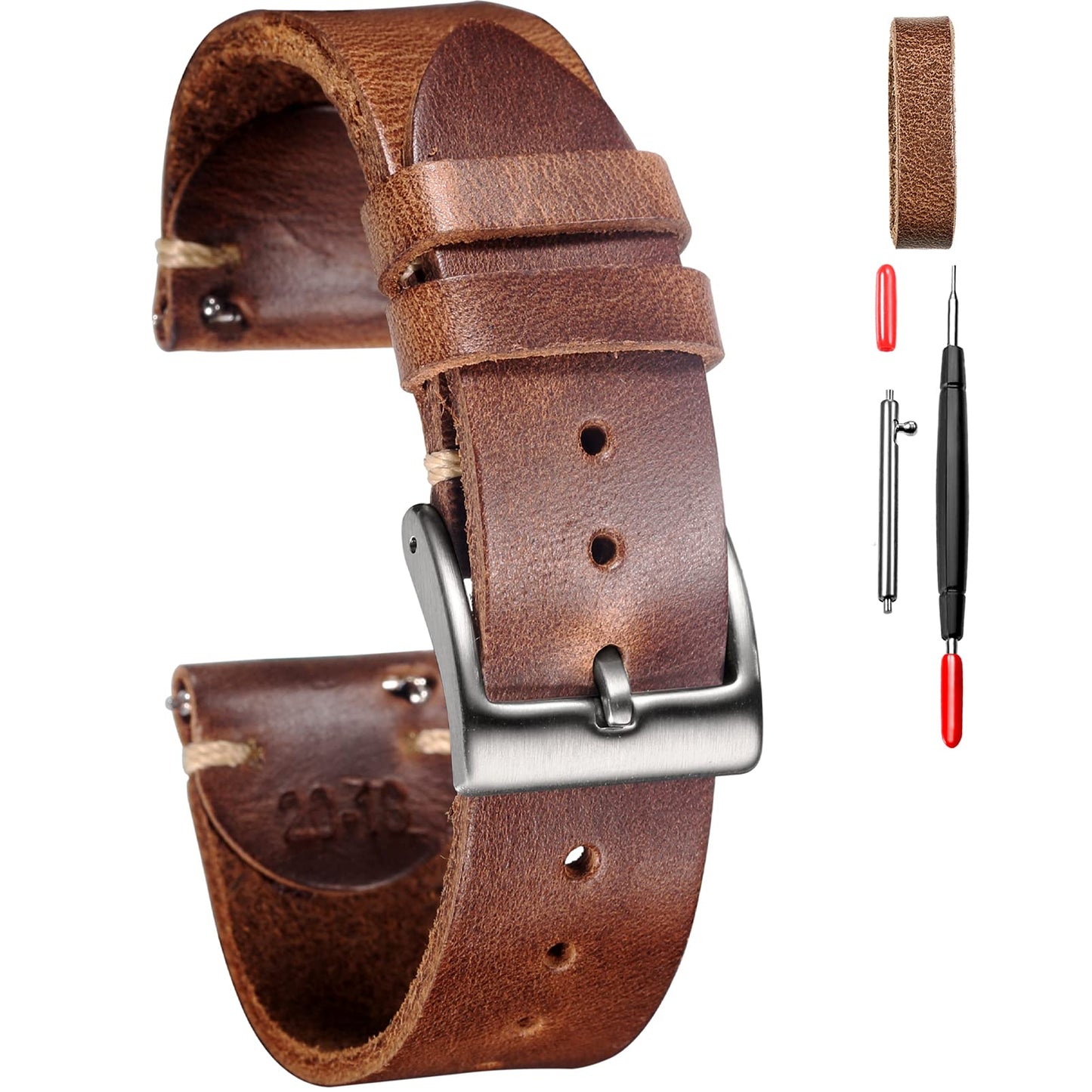 HOThemsut h Leather Watch Bands for Men, Horween Quick Release Leather Watch Strap Vintage Watch Replacement Wrap of 18mm, 20mm, 22mm