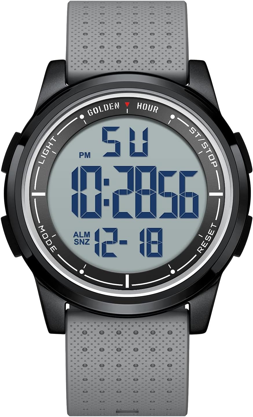 HOTGOLDEN HOUR Ultra-Thin Minimalist Sports Waterproof Digital Watches Men with Wide-Angle Display Rubber Strap Wrist Watch for Men Women