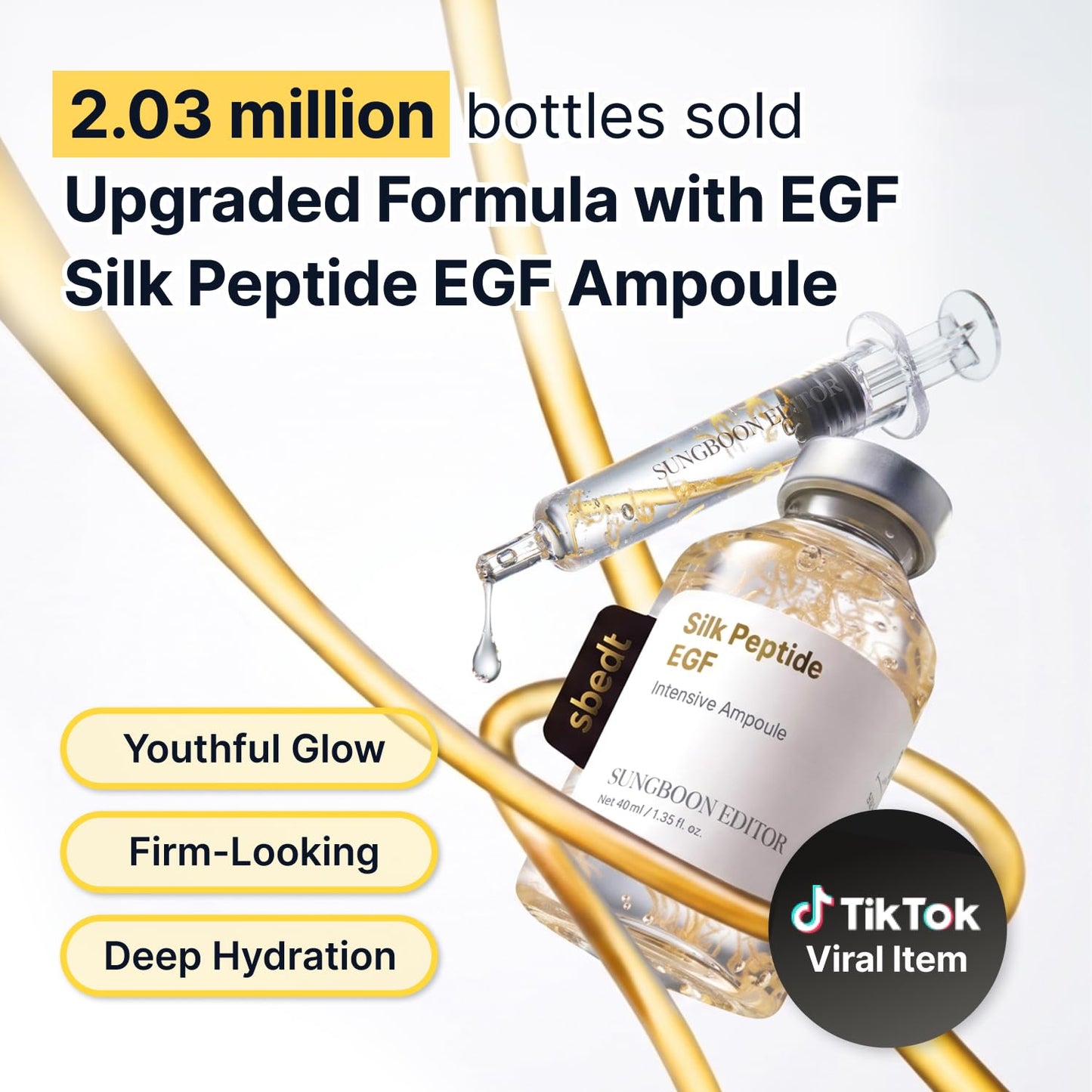 HOTSUNGBOON EDITOR Glow Intensive Deep Collagen Silk Peptide EGF Ampoule, Copper Peptides Serum for Face with Multi Peptides, Hydrating Korean Skincare Facial Serum for Smooth-Looking Skin, 1.35 fl oz