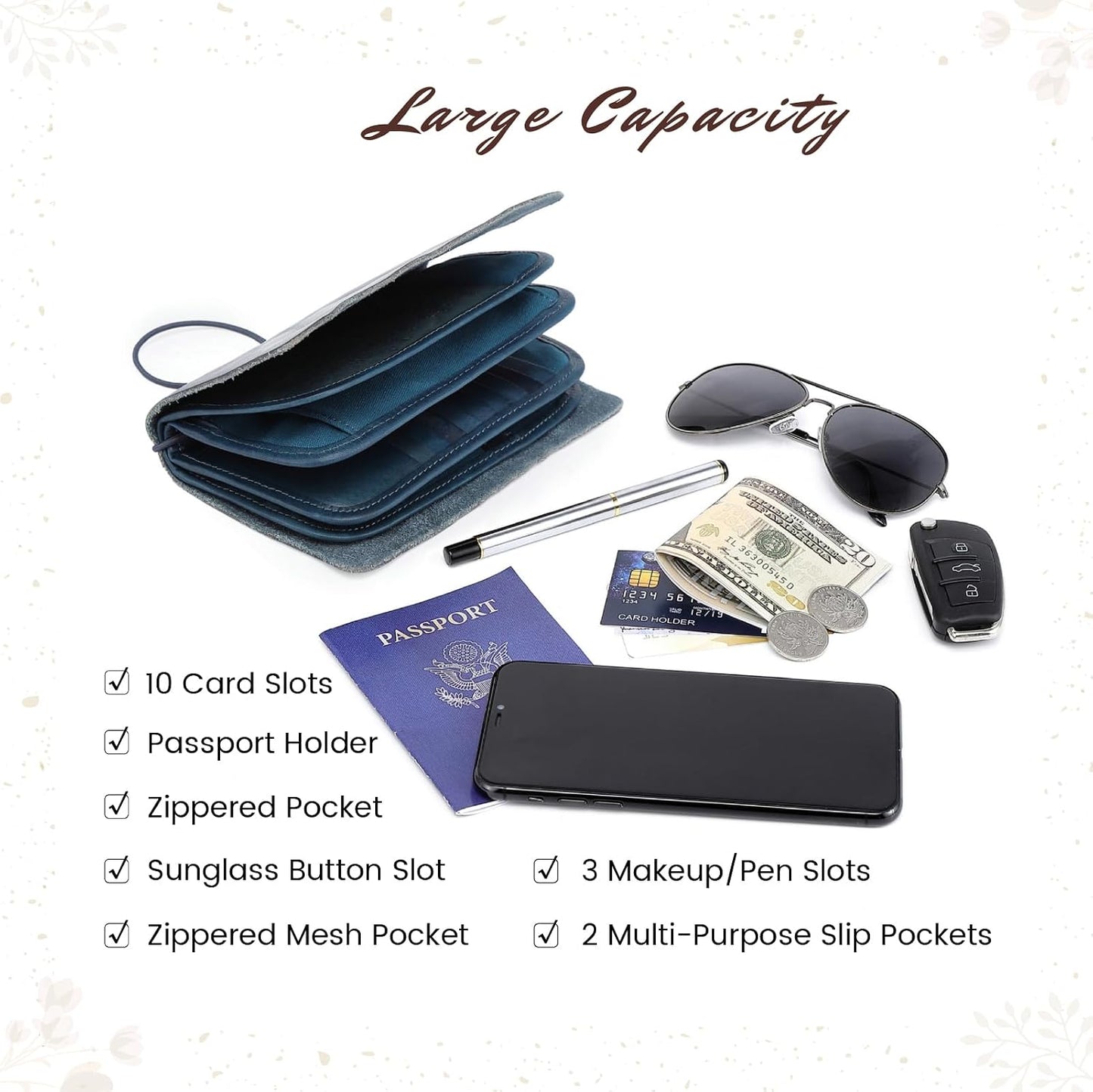 HOTOLD TREND Genuine Leather Nomad Organizer Travel Wallet | Women's Wallet Clutch Passport Holder