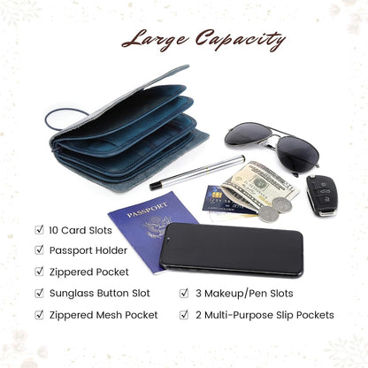 HOTOLD TREND Genuine Leather Nomad Organizer Travel Wallet | Women's Wallet Clutch Passport Holder
