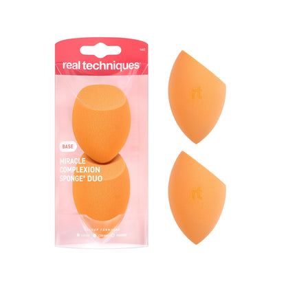 HOTReal Techniques Miracle Complexion Sponge, 4 Pack, For Applying Liquid & Cream Foundation, Skin Tint & Concealer, Makeup Blending Sponge, Natural Finish, Latex-Free & Cruelty-Free