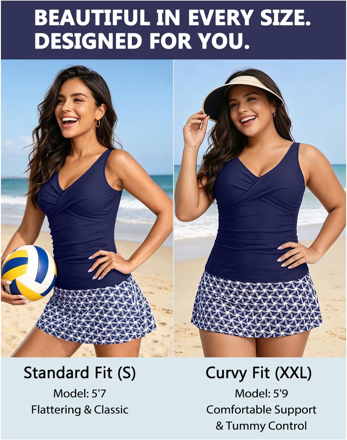 HOTTalisea Womens Tankini Bathing Suits with Skirt Two Piece Tummy Control Swimsuits Ladies Swimwear