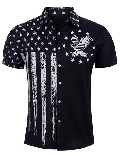 HOTuideazone Mens 4th of July American Flag Patriotic Shirt M-XXL | USA Short Sleeve Button Up Shirt for Independence Day, Memorial Days, Flag Day, 4th of July Parties, Beach Trips and Daily
