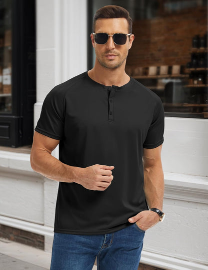 HOTHovSiyla 5 Pack Men's Henley Shirt Basic T Shirt, Moisture Wicking Breathable Button Down Short Sleeve
