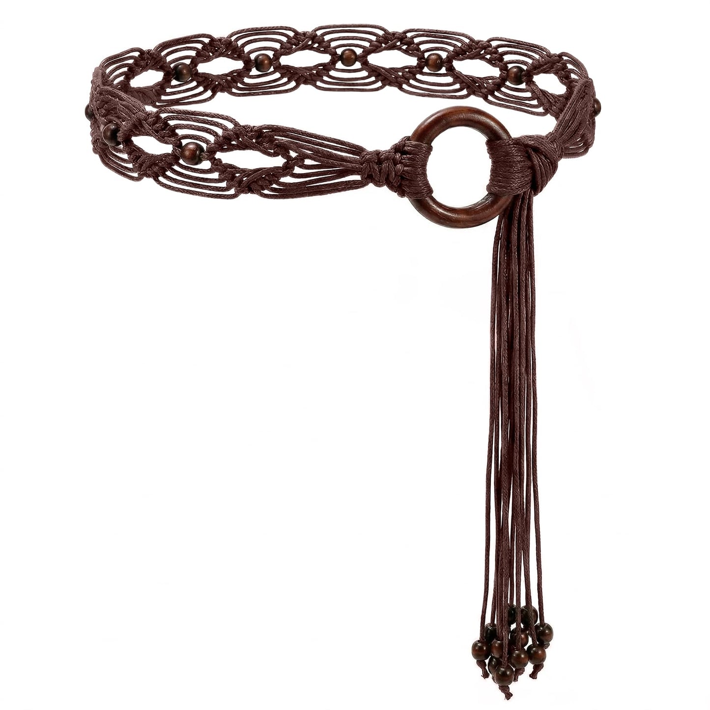 HOTWHIPPY Boho Braided Belt for Women Western Belt With Hand-Woven Wax Rope Country Tassel Belts for Dress, 2" Wide