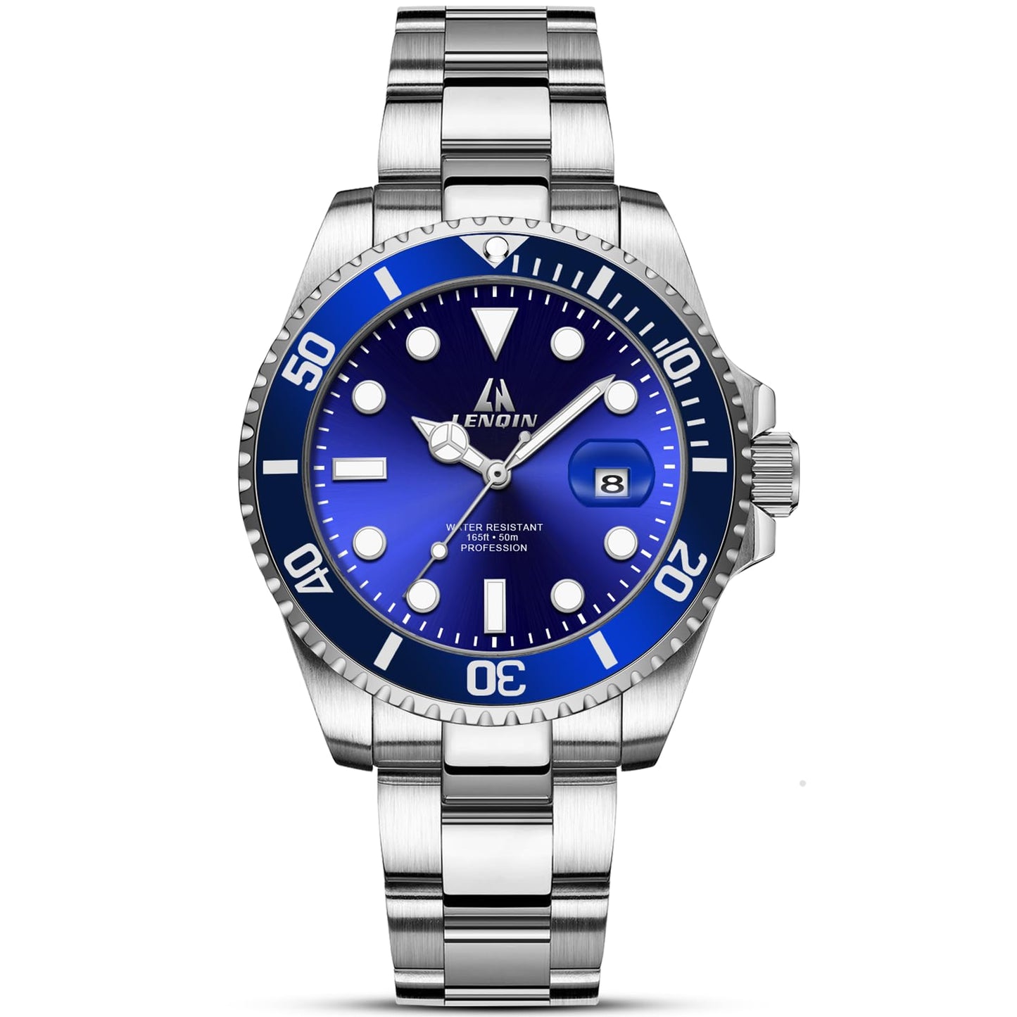 HOTLN LENQIN Mens Watches Stainless Steel Waterproof Analog Quartz Watch for Men with Date Luminous Fashion Wristwatch