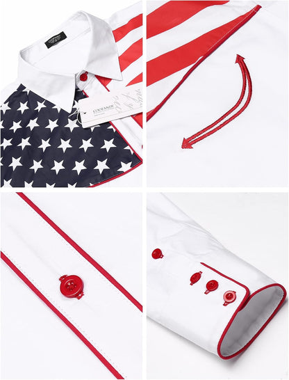 HOTCOOFANDY Men's American Flag Button Down Shirts Western Cowboy Shirt Slim Fit Patriotic Long Sleeve Shirt