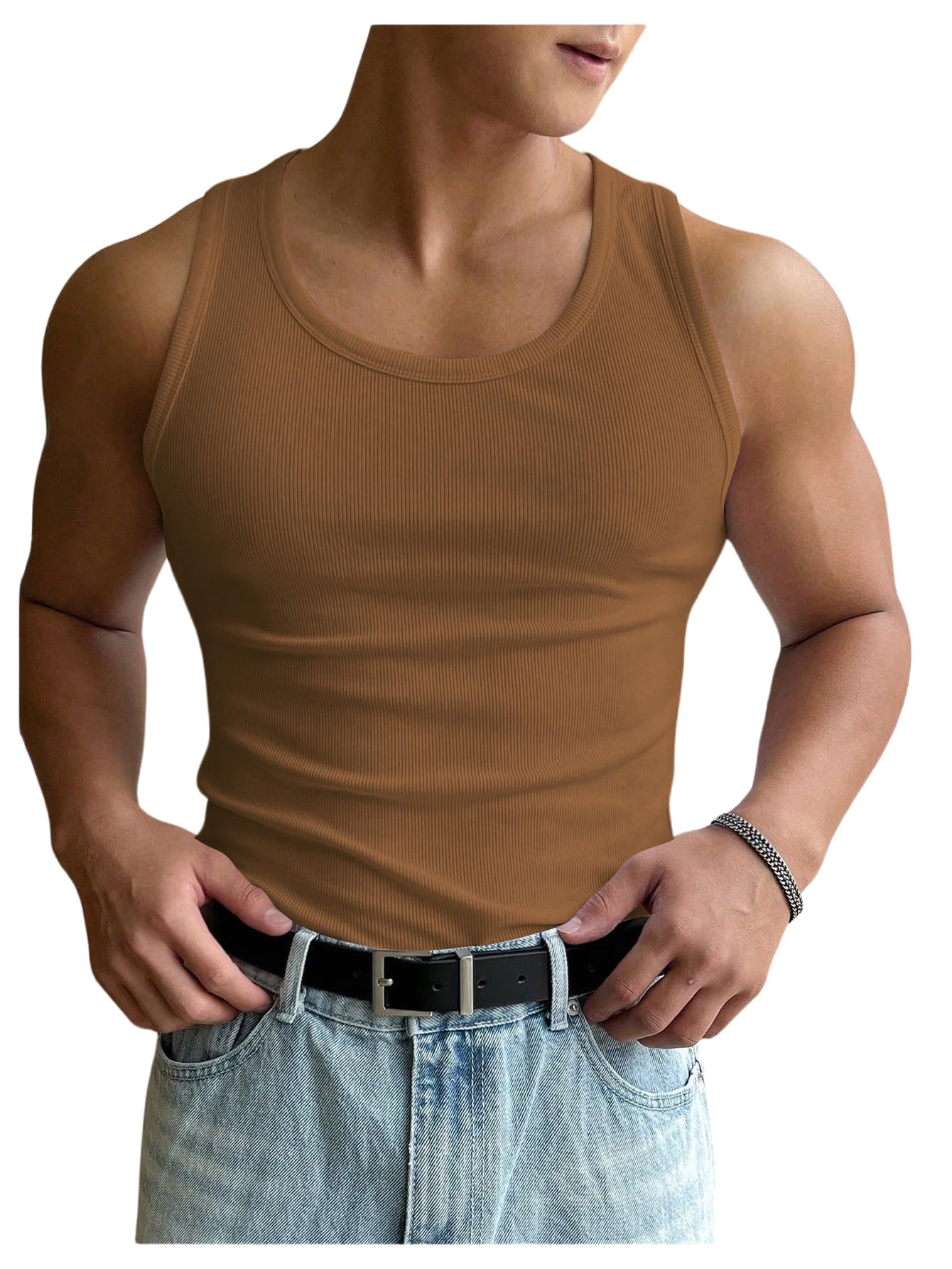 HOTCOZYEASE Men's Summer Sleeveless Tank Top Workout Gym Muscle Tank T Shirt | Workout Gym Casual Wear, Summer Basic Undershirt, Ribbed Knit Fabric, White Tank Top for Men