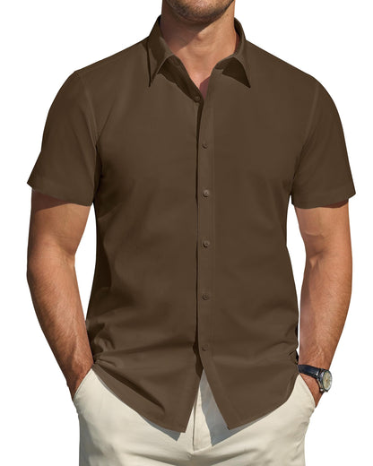 HOTJ.VER Men's Short Sleeve Dress Shirts Stretch Stain Shield Casual Button Down Shirts Solid Formal Shirt