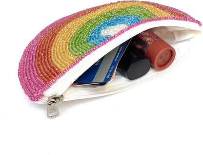 HOTTwine & Love Rainbow Beaded Coin Purse - Cute Pouch for, Party Favors, Wallets for Her - Multicolor