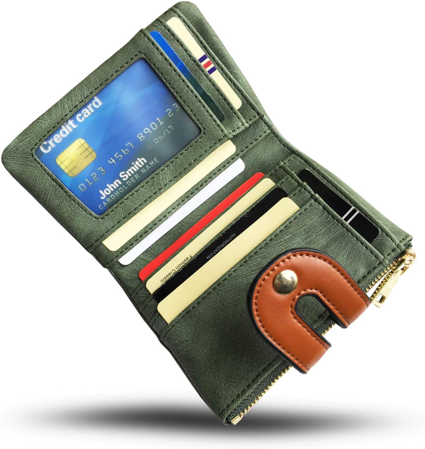 HOTYOTOO Womens Wallets Bifold Leather Small Wallets for Women Mini Rfid Thin(green)